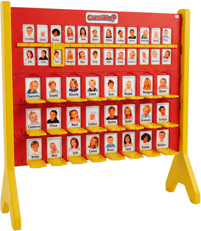 Giant wooden Guess Who lawn game styled for a party